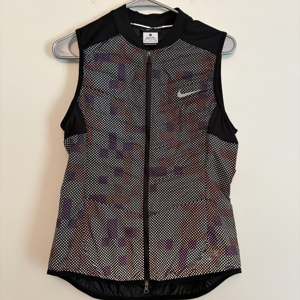 Nike Aeroloft Flash Vest Black Multicolor 800-fill Zip Up Dri-fit Small Running